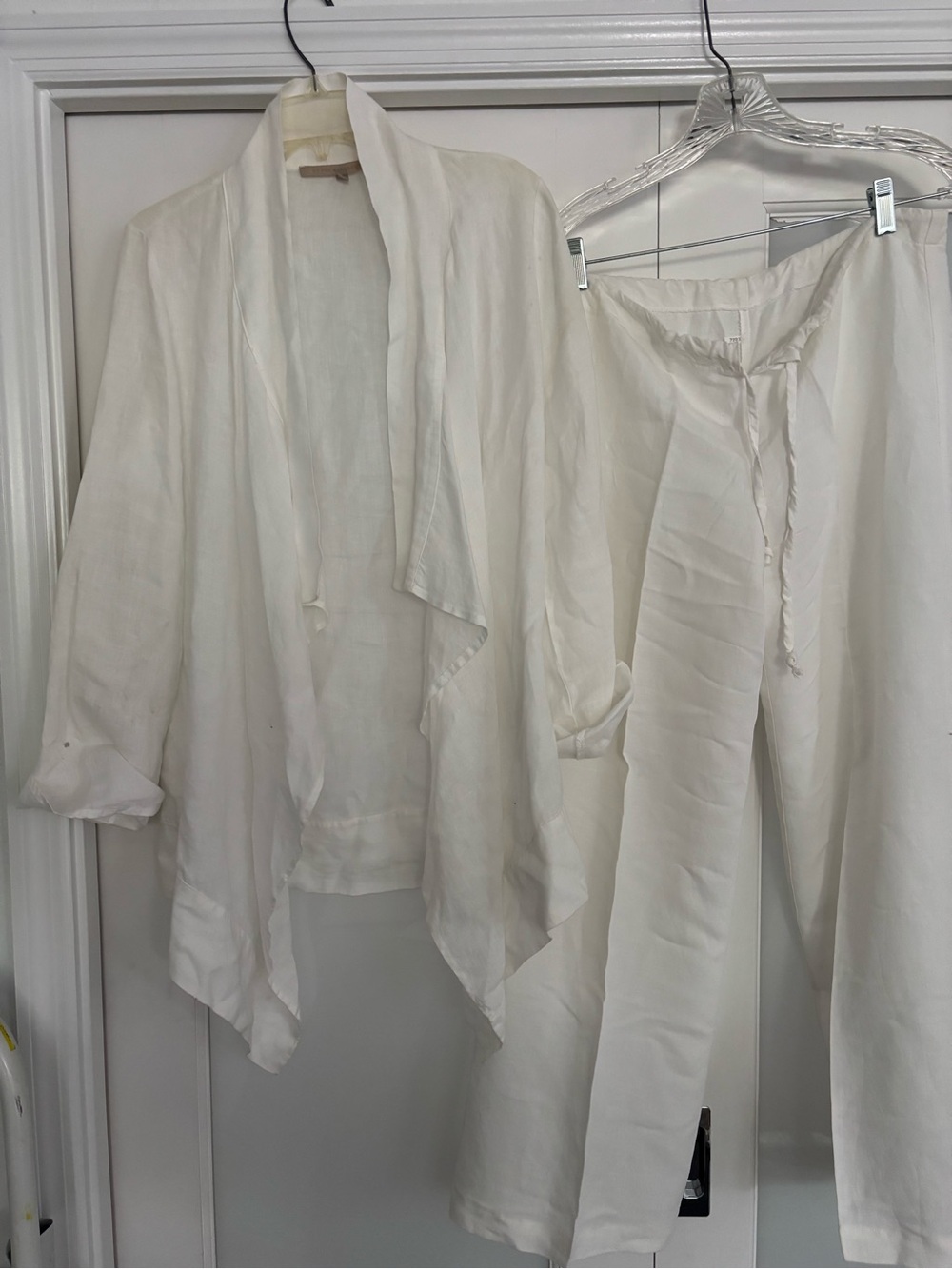 White Lightweight Linen Jacket & Drawstring Pants Set